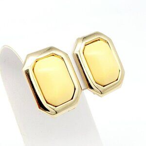 Vintage Ginnie Johansen Clip On Earrings 80's Gold Tone Cream Color Lucite EUC